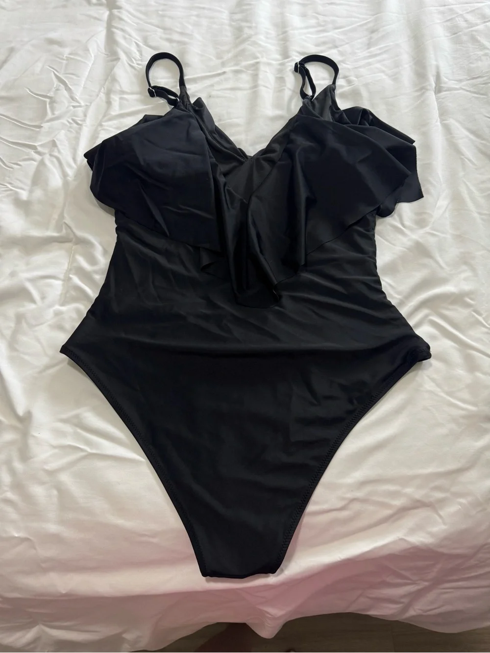 SHEIN Black Ruffle One-Piece Swimsuit